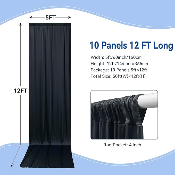 50ftx12 ft Wrinkle Free Black Backdrop Curtain - Image 4