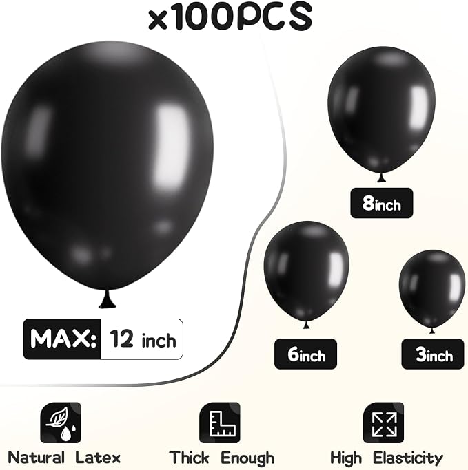EMART Black Balloons 12 Inch 100pcs, Latex Balloons - Image 3