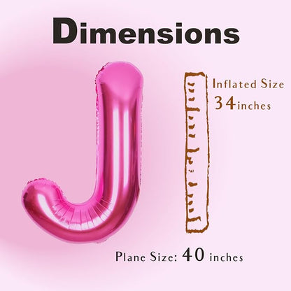 SUWEN 40 Inch Hot Pink Large J Letter Balloons Big Foil Helium Letter A-Z | - Image 4