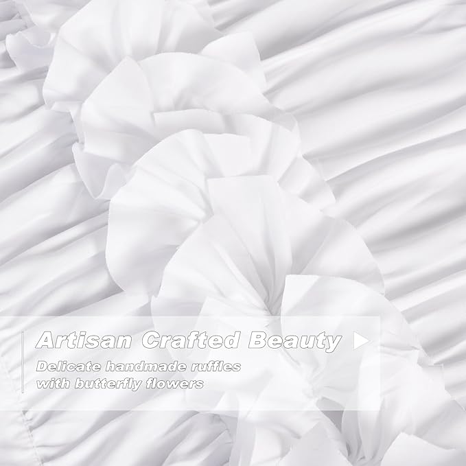 Blackout Drapes 54" x 84" x 2 Panels, Handmade Ruffles | Butterfly Flower - Image 2