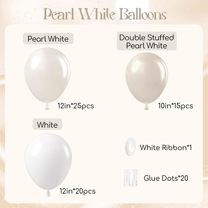60pcs Double Stuffed Pearl Balloons 12inch, Pearl White Balloons - Image 2