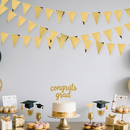 40Ft Gold Party Decoration Triangle Flag Banner Double Sided Metallic Paper - Image 3
