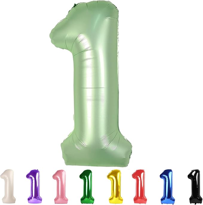 40 Inch Number 1 Balloon, Olive Green Birthday Decorations by Mluchee