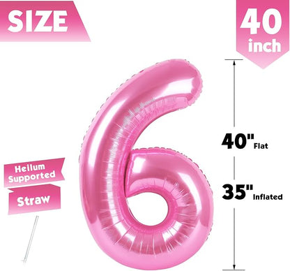 40 Inch Pink Number 6 Balloon Birthday Party Decorations - Image 5