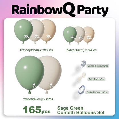 RainbowQ 165 Pcs Sage Green Balloons Arch Kit Different Sizes Garland | Olive - Image 3