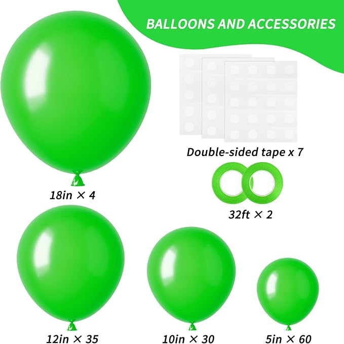 RUBFAC Green Balloons Different Sizes 18 12 10 5 Inch Balloon Arch 129pcs | - Image 2