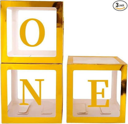 Gold One Boxes for 1st Birthday, One Balloon Box by HUAXI