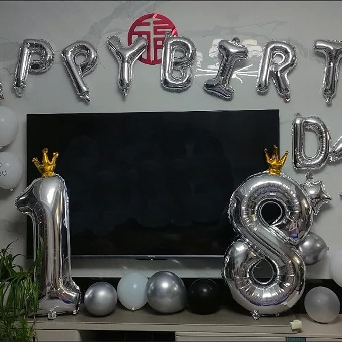 Silver Number 9 Balloon with Crown, 40 inch Silver Number Balloon 9th Birthday - Image 3