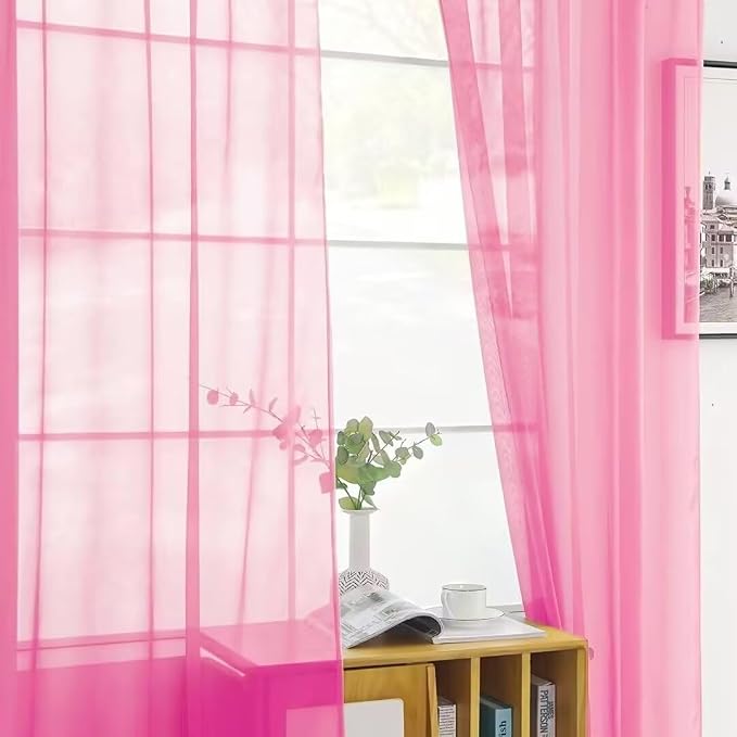 SpaceDresser Basic Rod Pocket Sheer Voile Window Curtain Panels Pink 1 Pair 2 - Image 6
