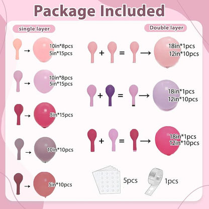 Hot Pink Purple Balloons Arch Kit, Double Stuffed Lavender Lilac Dusty Purple - Image 2