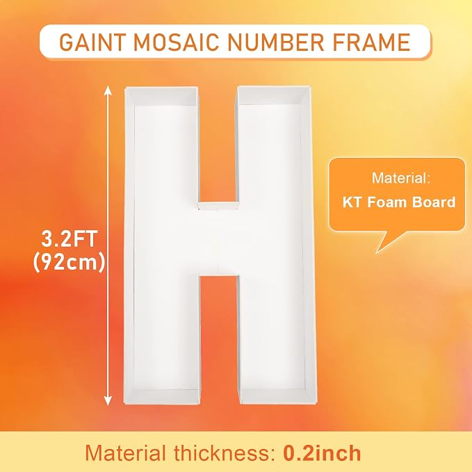 Marquee Letters 3FT Tall Mosaic Balloon Frame Pre-Cut Foam Board Letter H | - Image 2