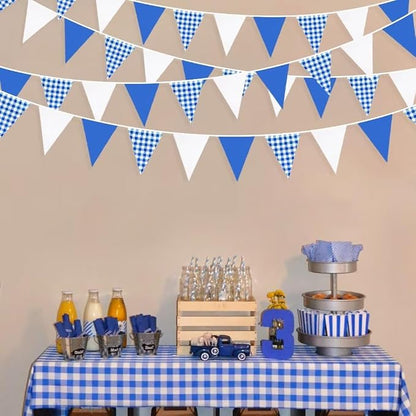 32Ft Deep Blue Party Decorations Blue Buffalo Plaid Checkered White Triangle - Image 4