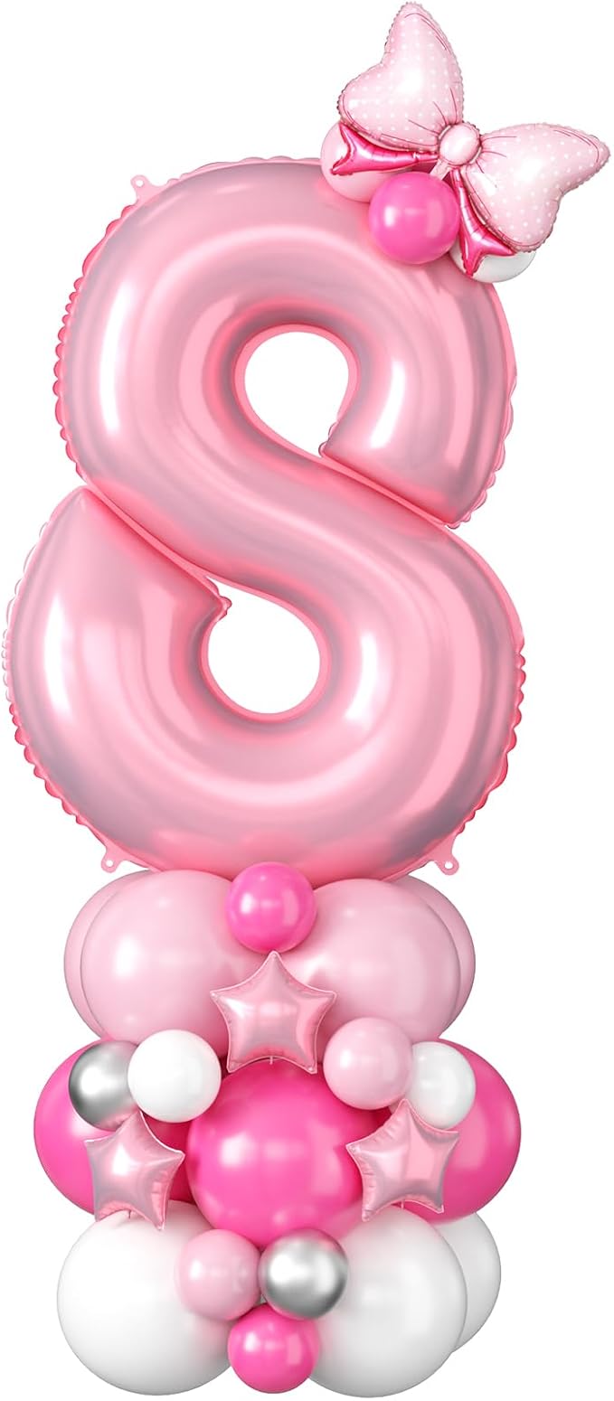 40 Inch Pink Number 8 Balloon for 8th Birthday Decoration Pastel Baby Pink by Domgoge