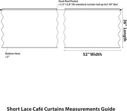 Kotile White Lace Kitchen Curtains Rustic Floral W52 x L36 Inch, 2 Panels | Rod - Image 2