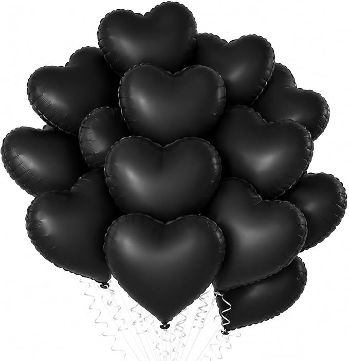 TONIFUL 15 Pack 18 Inch Matte Black Heart Foil Balloons – Black Mylar Heart by TONIFUL