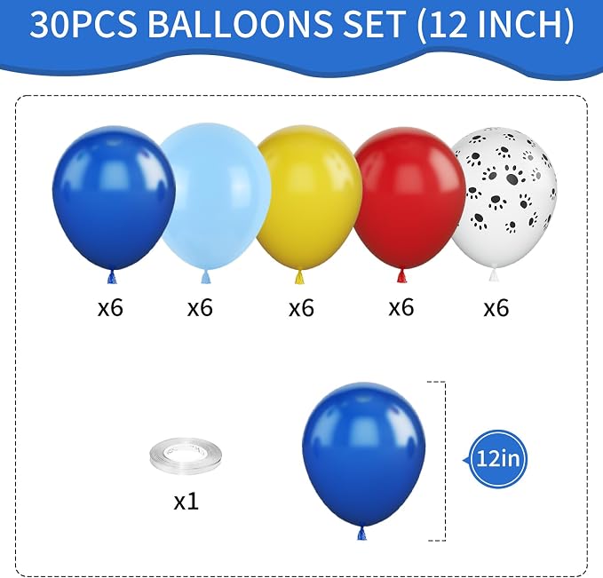 Dog Paw Balloons, 12 Inch Dog Paw Print Latex Balloons Red Yellow Blue Royal - Image 3