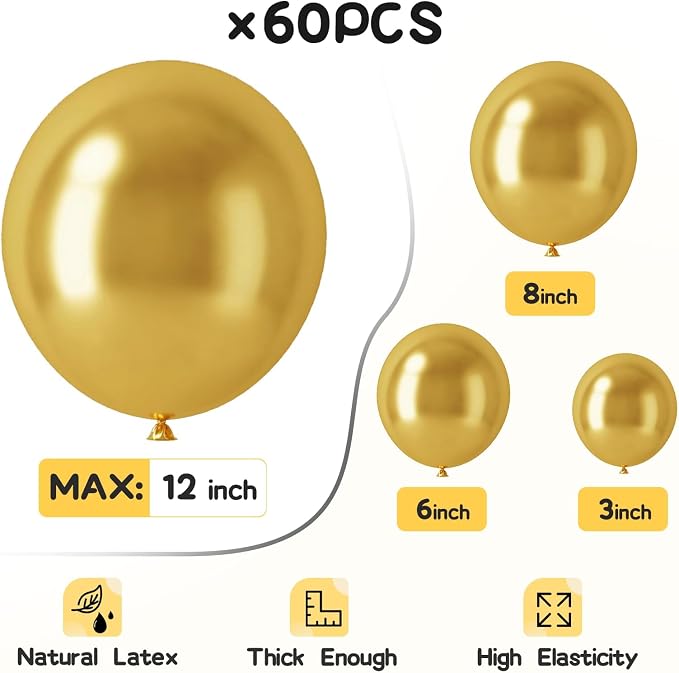 EMART Gold Balloons 12 Inch 60pcs, Latex Balloons - Image 3