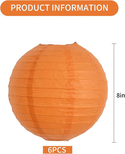 BEISHIDA 8 Inch Orange Paper Lanterns 6 Packs Hanging Round Chinese Lantern | - Image 2