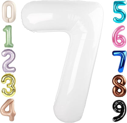 7 Balloon Numbers Birthday Decorations, 40In White Balloons by Mluchee