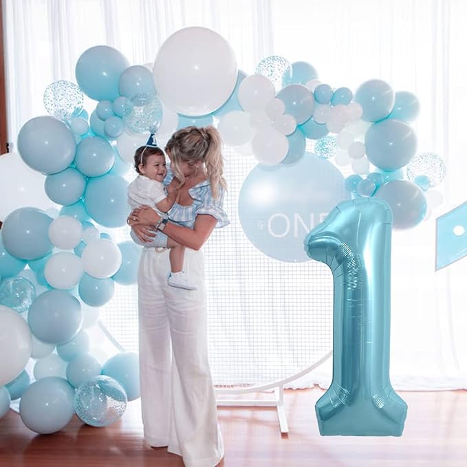 TONIFUL 40 Inch Light Blue Large Numbers 0-9, Number 1 Digital 1 Helium Balloons - Image 4