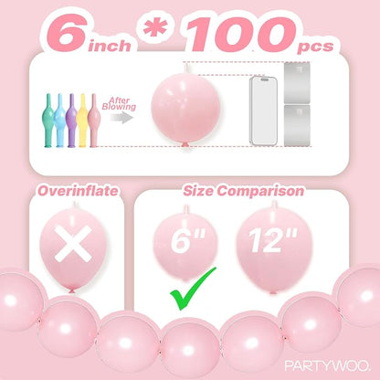 PartyWoo Pastel Linking Balloons 100pcs 6 Inch Rainbow Link Balloons | - Image 4