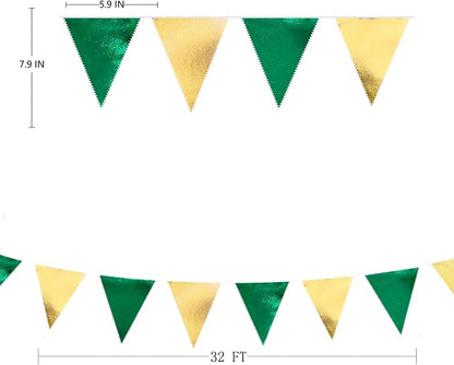 Green Gold Party Decorations Metallic Fabric Triangle Pennant Banner Flag - Image 2