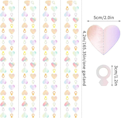 Engagement Bachelorette Party-Decorations Iridescent Heart-Ring Garland - 52Ft - Image 2