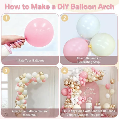 Pink White and Gold Balloon Garland Arch Kit - Image 3