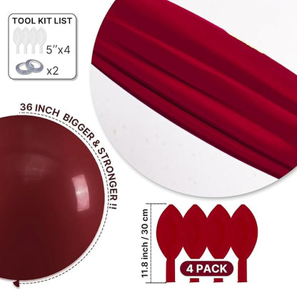 PartyWoo Burgundy Balloons 4pcs Dark Red Maroon Ruby Red Color | 36 Inch - Image 6