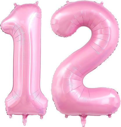 Pastel Pink 12 Balloon Number, 40 Inch Light Pink 12 Balloons Large Helium Foil by BBPOOL