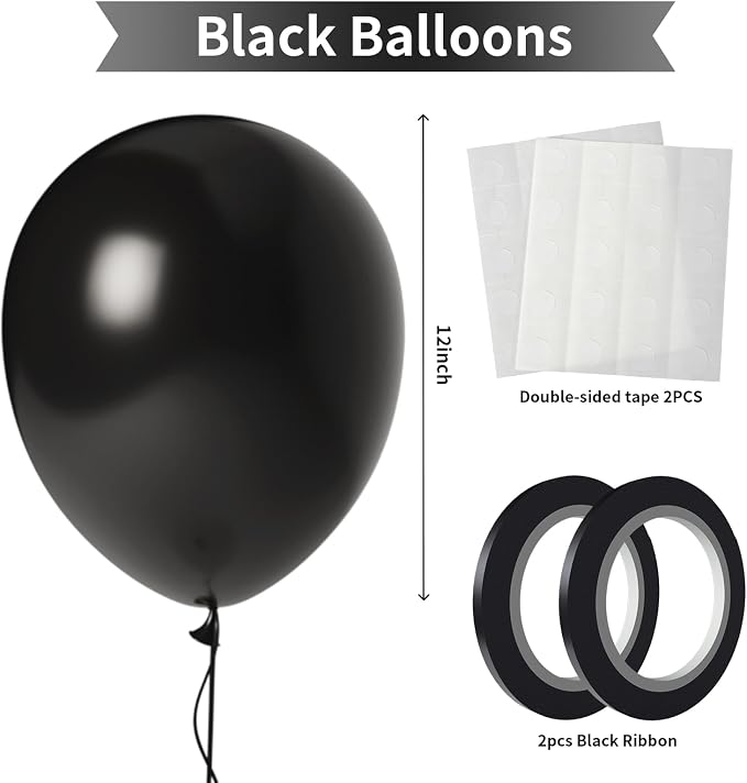 Black Balloons 100 Pack 12 Inch Shiny Metallic Black Extra Thick Latex Party - Image 2
