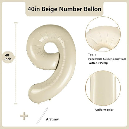 40 inch Cream White Number Balloon Giant Foil Helium Balloons Beige Number 9 - Image 2
