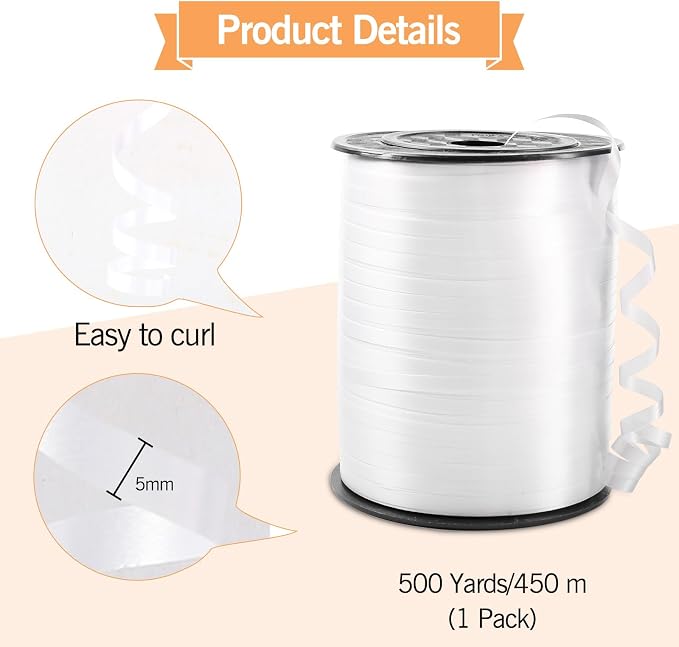 White Curling Ribbon, 500 Yard Balloon String Ribbons - Image 4