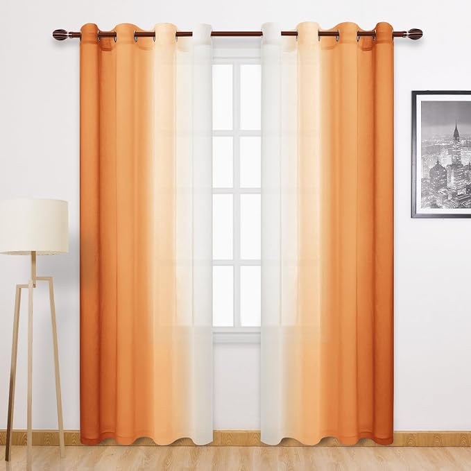 DWCN Faux Linen Ombre Sheer Curtains by DWCN
