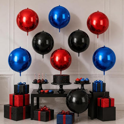 Red Blue Black Round Foil Balloons 9 pcs, Metallic Giant 4D Round Balloons 22 - Image 7
