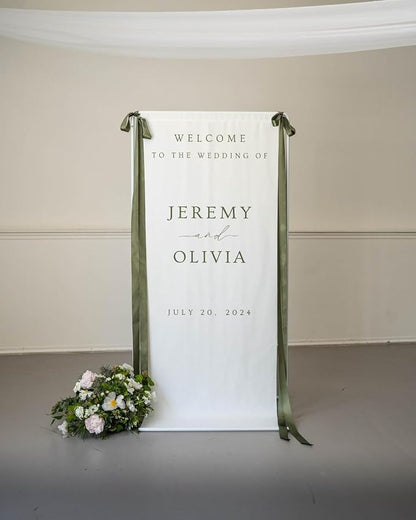Wedding Welcome Sign Banner Personalized Custom Name Linen Fabric Wedding by Custom