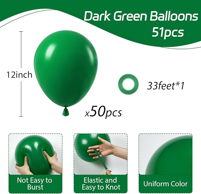 Dark Green Balloons 12 inch, Birthday Party Decorations - Image 2