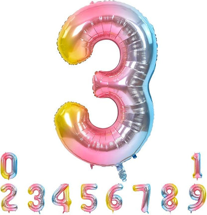 TONIFUL 40 Inch Rainbow Large Numbers Balloons 0-9, Number 3 Digital 3 Helium by TONIFUL