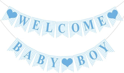 Hahafelt 1 Pcs Blue Gingham Welcome Baby Boy Banner by Hahafelt
