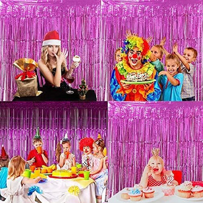 BRAVESHINE Hot Pink Foil Fringe Curtains，Metallic Party Streamers Backdrop | 2 - Image 7