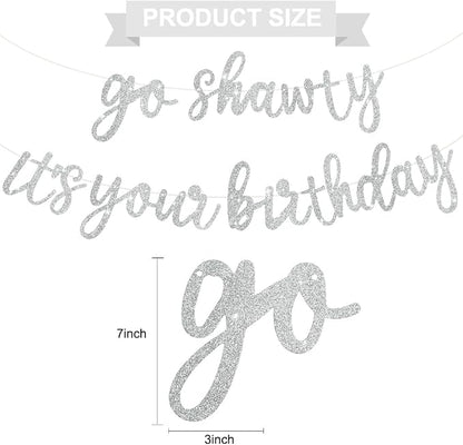 BEISHIDA Silver Pre-Strung Go Shawty It's Your Birthday Banner Decor | Glitter - Image 3