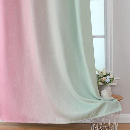 Sage Green and Pink Room Darkening Blackout Curtains 84 Inch Length 2 Panels Set - Image 6
