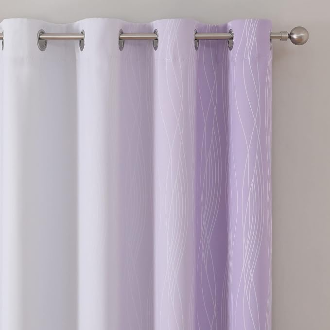 Lilac and Greyish White Ombre Blackout Curtains 90 Inch Length 2 Panels Set - Image 4