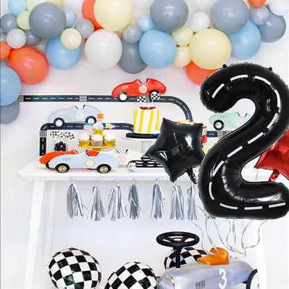 TONIFUL 40 Inch Race Car 2nd Birthday Racetrack Number 2 Black Wheel Tire Black - Image 5