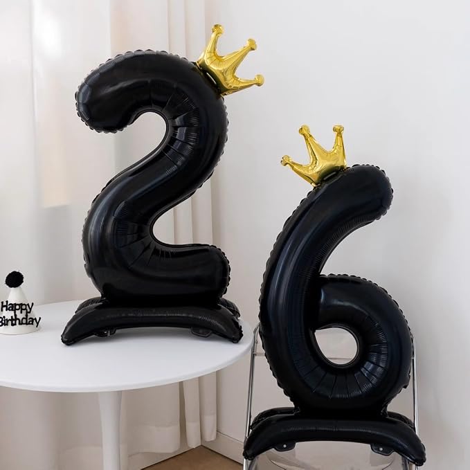 Black Crown Number 4 Balloon Standing Black Princess Digital 4 Foil Balloon | - Image 5
