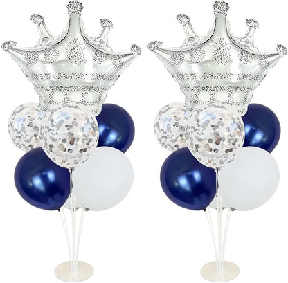 Navy Blue Balloon Stand Kit, Includes 2 Silver Crown Balloons by VNSUCVPARTYSUPPLIER