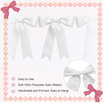2 Strings of 16PCS White Bow Garlands Banner Decoration, Pre-Strung Satin - Image 3
