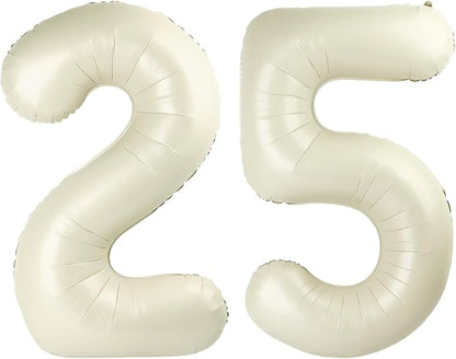 Number 25 Balloons 40 Inch for 25th 52 Birthday Party Decorations, Cream | by Mluchee