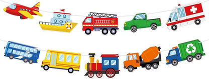 Hooqict Happy Birthday Banner Transportation Birthday Decorations Car Train by Hooqict