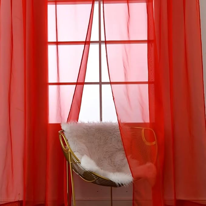 SpaceDresser Sheer Red Curtains 4 Panels Rod Pocket Semi-Sheer Curtain 108 - Image 4